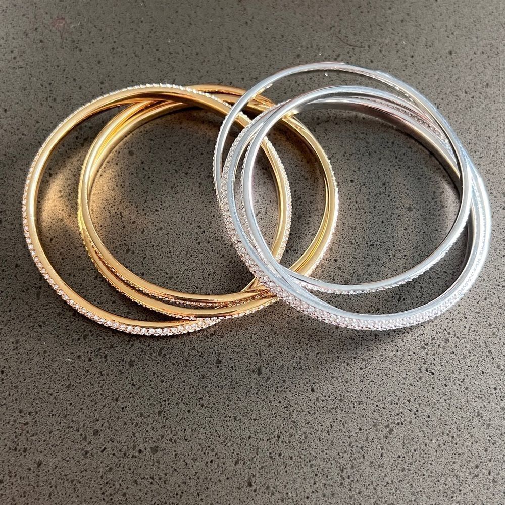 Elegant Rhinestone Bangles in Gold and Silver Set of Two Pairs - Picture 6 of 6